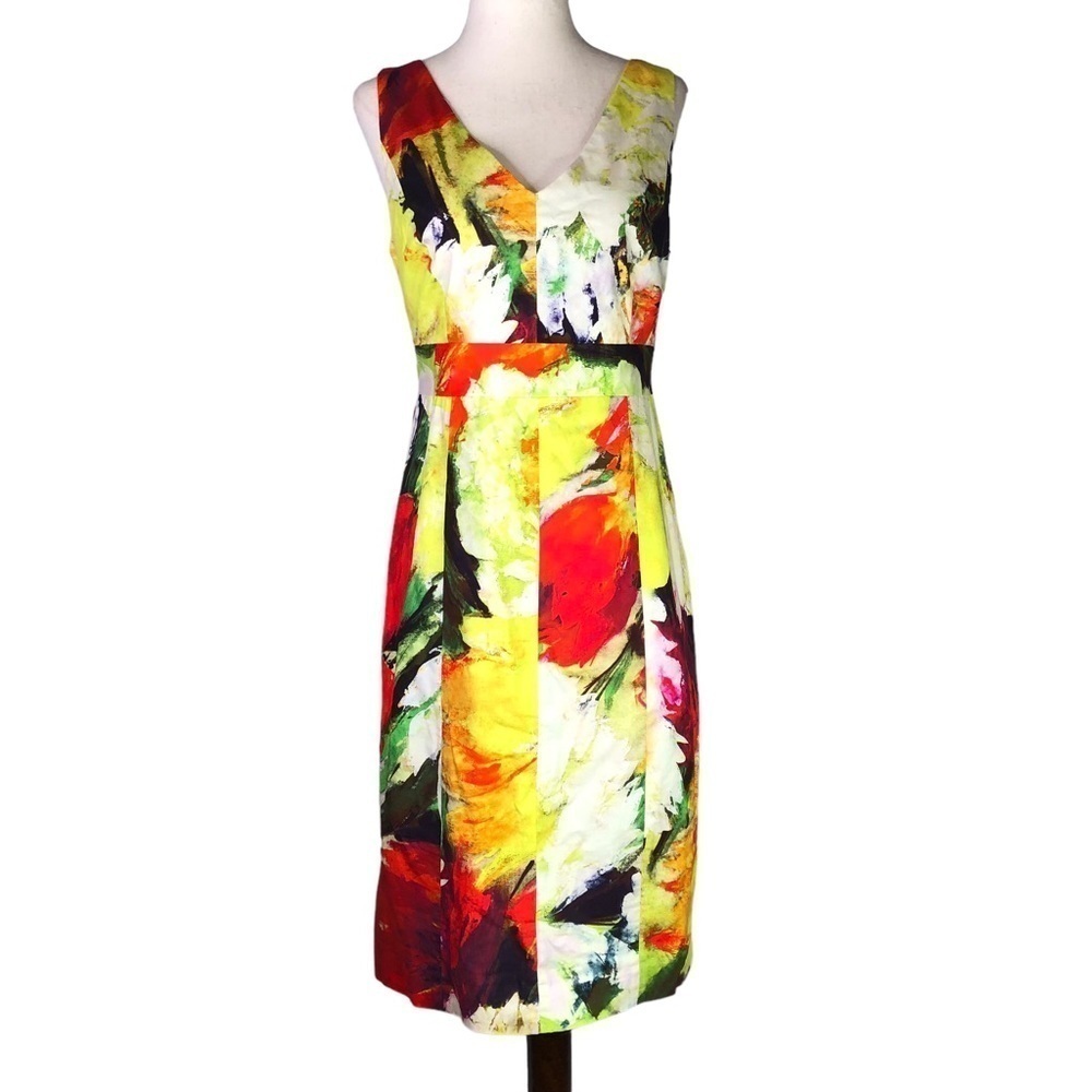 Yansi Fugel pencil dress cut-out back stretch abstract floral painting print 4